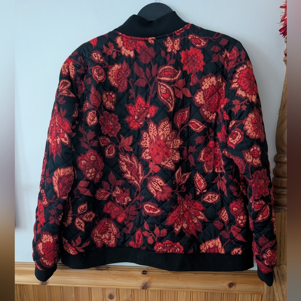 Jason Wu Red‎ Black Floral Quilted Bomber Jacket Size Medium - Picture 6 of 8